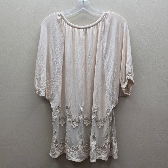 Sundance Women's Embroidered Lace Tunic Top Cream Size Medium Doman Sleeves - Picture 2 of 6